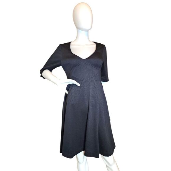 Zac Posen Black A-Line Midi Dress V-Neck Cocktail - Picture 1 of 4
